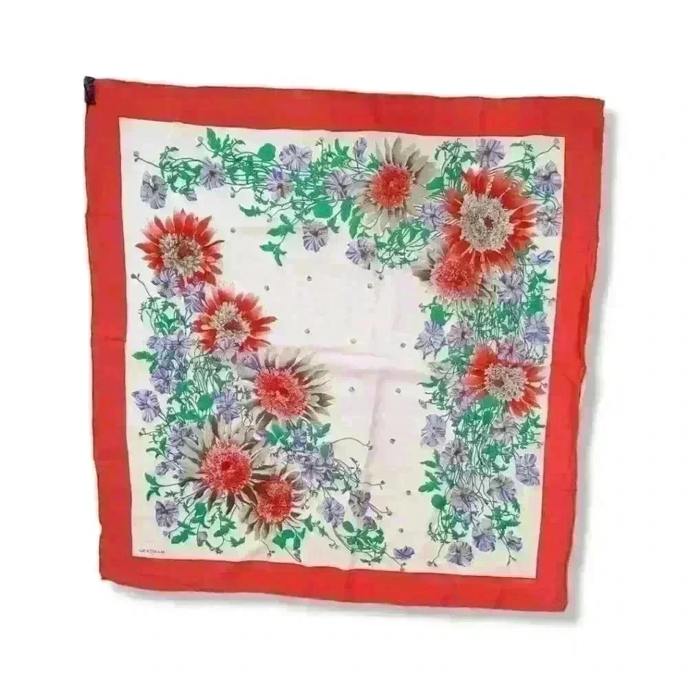 Floral Red Border Square Scarf - Women Accessories Scarves & Wraps